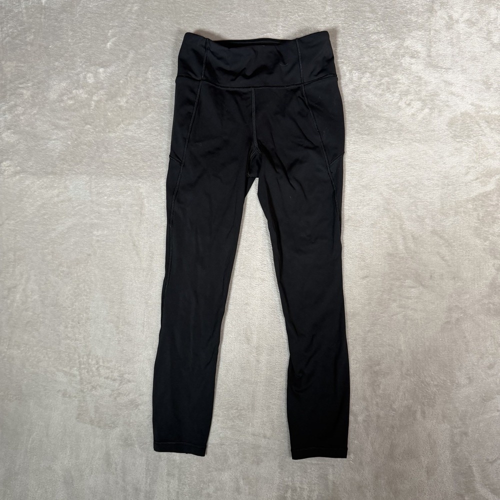 Lululemon Black Running Leggings Side Pockets Back Zip Pocket Womens 4